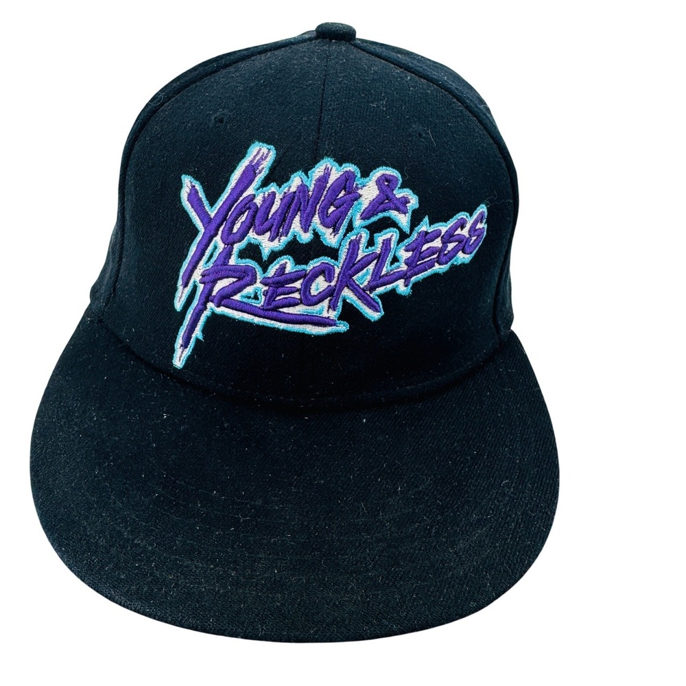 Young & Reckless Snapback Hat Mens OSFM Black Purple Teal Logo Flat Brim Cap‎